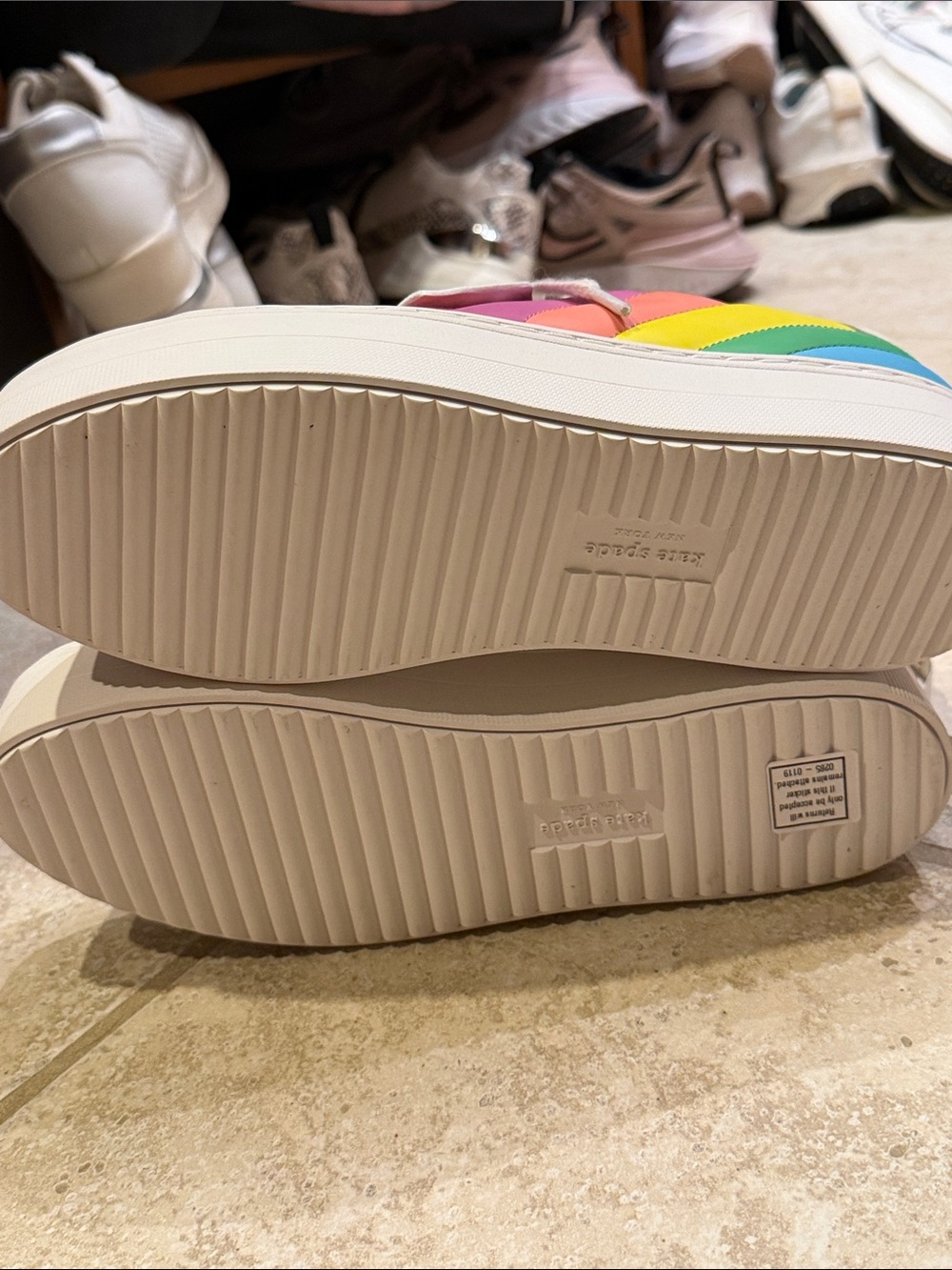 kate spade White Leather Sneakers with Pink, Blue & Yellow Accents - Picture 10 of 12